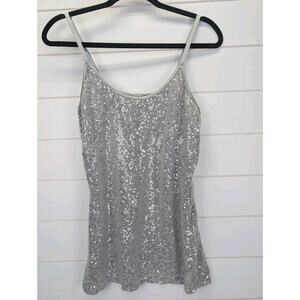 Vintage Y2K Tank Top Women Size 1X Silver Sequin Metallic Cami 90s Indie Sleaze